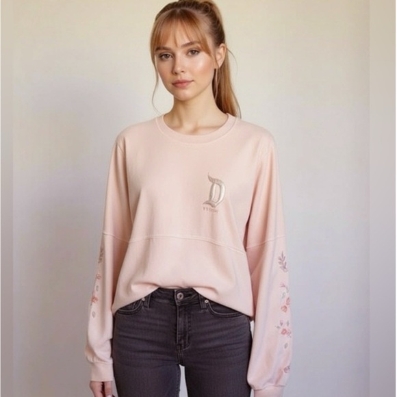 Disney Parks Peach Floral Sleeve Velour Embroidered Disneyland Spirit Jersey XS - Picture 3 of 10